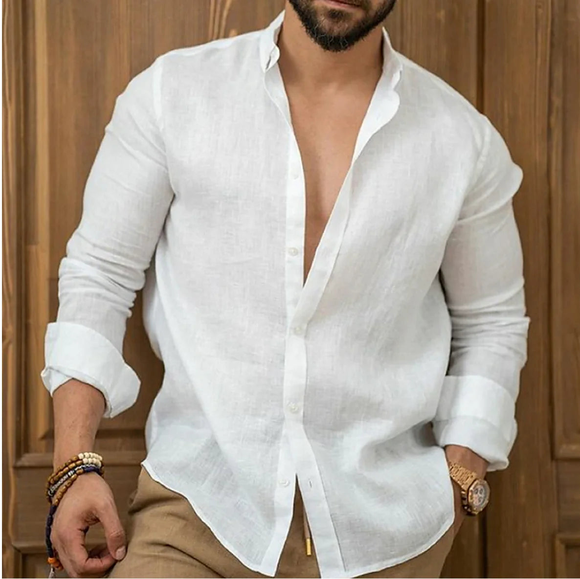 Men'S Cotton Linen Shirt Button up Summer Shirt Beach Shirt Long Sleeve Plain Lapel Spring & Summer Casual Daily Clothing