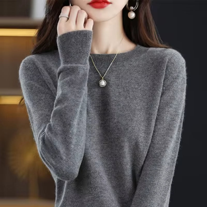 100% Wool Cashmere Sweater Women Loose Casual Knitted round Neck Pullover 2022 New High Quality Autumn and Winter Sweater