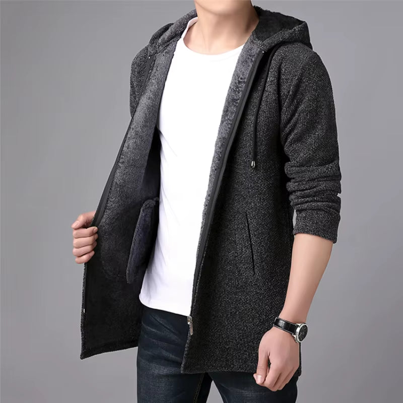 New Mens Sweater Autumn Winter Thick Warm Long Cardigan Men Hooded Sweater Coat Male Cardigan Sweater Jacket Casual Clothes