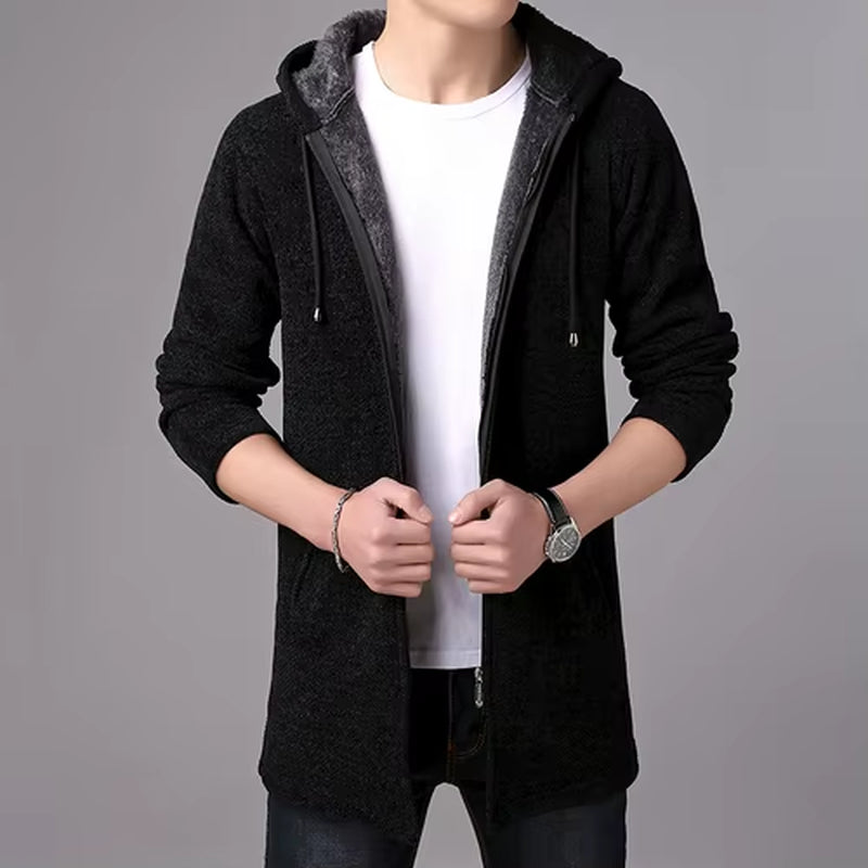 New Mens Sweater Autumn Winter Thick Warm Long Cardigan Men Hooded Sweater Coat Male Cardigan Sweater Jacket Casual Clothes