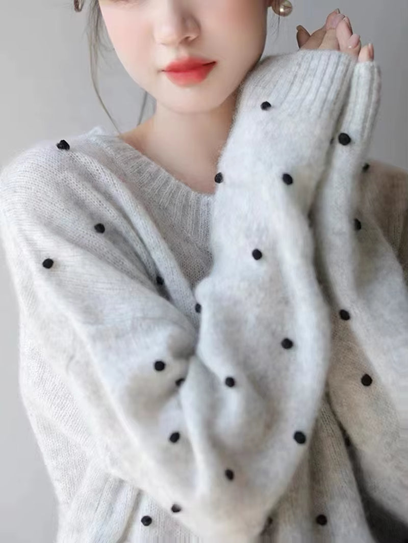 Autumn and Winter 2022 Women'S New Christmas Cashmere Casual Pullover O-Neck Loose Soft Hand Embroidered Cashmere Sweater Korean