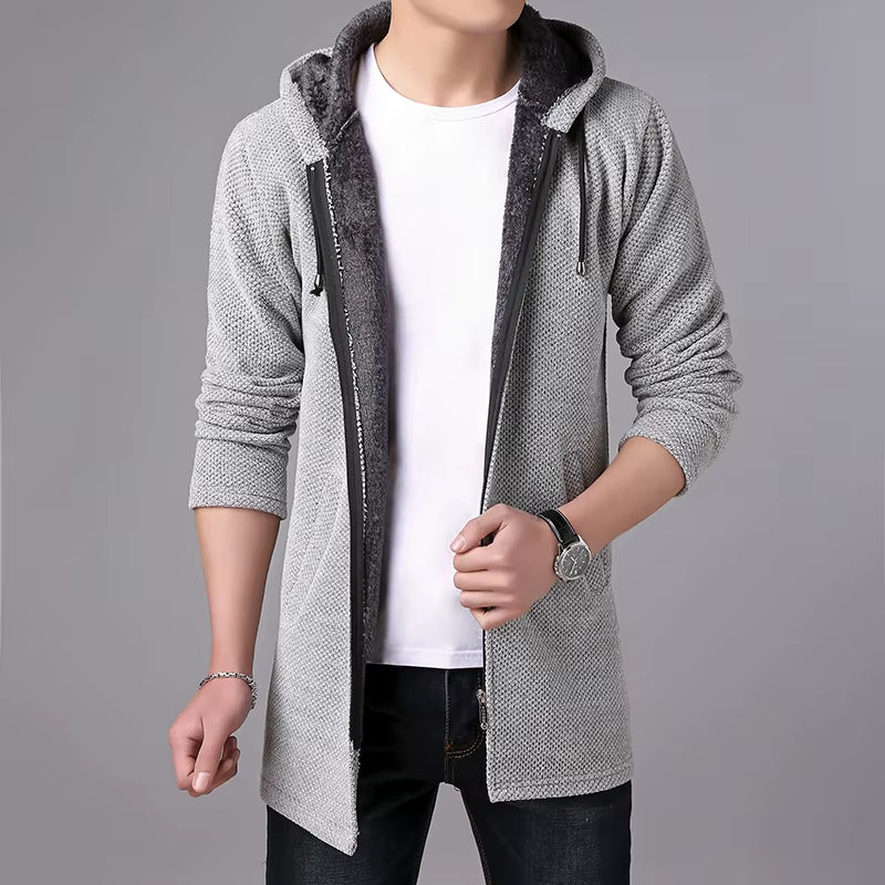New Mens Sweater Autumn Winter Thick Warm Long Cardigan Men Hooded Sweater Coat Male Cardigan Sweater Jacket Casual Clothes