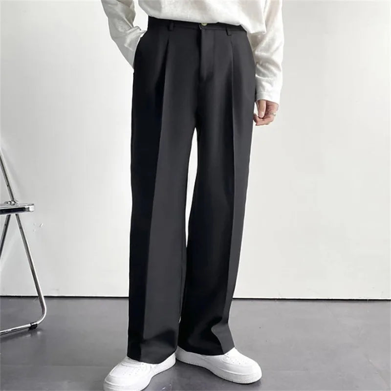 Men'S Straight-Fit Loose Suit Trousers with Diagonal Side Pockets, in Solid Color, Comfortable, Fashionable and Casual.