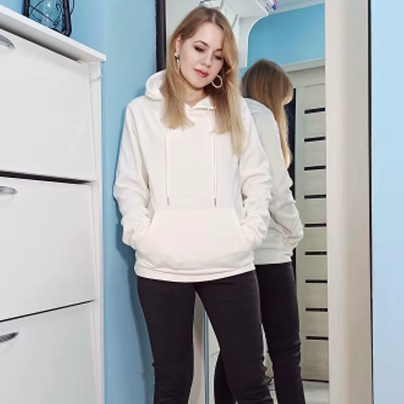 Women Fleece Pocket Hoodie Sweatshirts Autumn Winter Fashion Oversize Ladies Pullovers Thick Warm Pocket Hooded Jacket