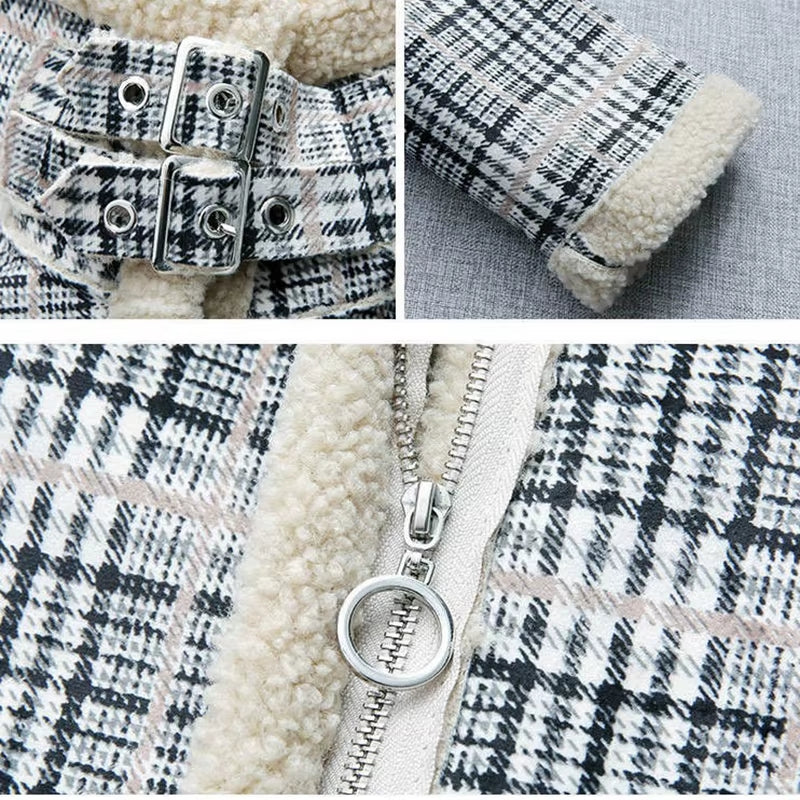 New Winter Lamb Wool Woolen Coat Thick plus Velvet Warm Cotton Coat Women Long Grid Parker Overcoat Quilted Jacket Trench Coats