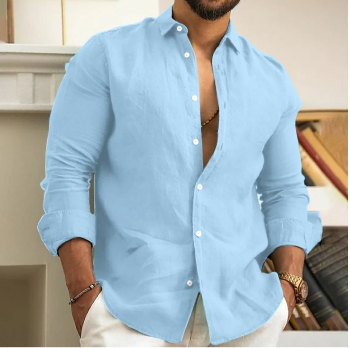 Men'S Cotton Linen Shirt Button up Summer Shirt Beach Shirt Long Sleeve Plain Lapel Spring & Summer Casual Daily Clothing