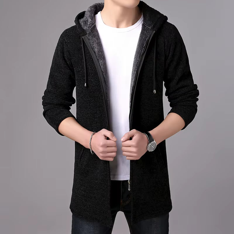 New Mens Sweater Autumn Winter Thick Warm Long Cardigan Men Hooded Sweater Coat Male Cardigan Sweater Jacket Casual Clothes
