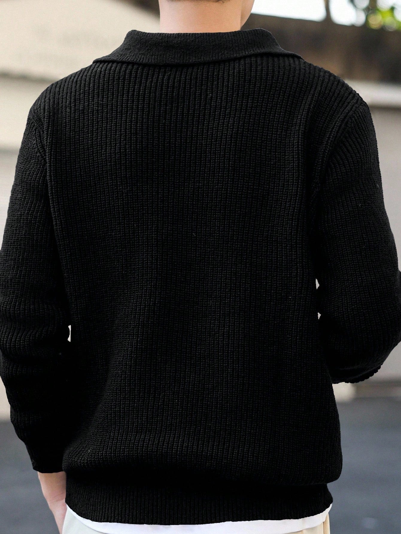 Claim Dot Men 1Pc Quarter Zip Ribbed Knit Plain Casual Collared Long Sleeve Sweater, for Going Out, Friends, for Fall Winter