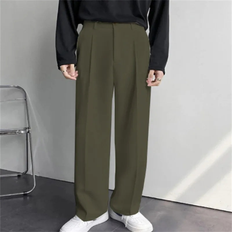 Men'S Straight-Fit Loose Suit Trousers with Diagonal Side Pockets, in Solid Color, Comfortable, Fashionable and Casual.