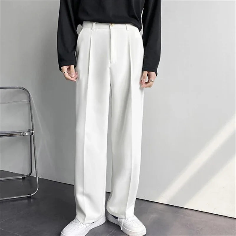 Men'S Straight-Fit Loose Suit Trousers with Diagonal Side Pockets, in Solid Color, Comfortable, Fashionable and Casual.