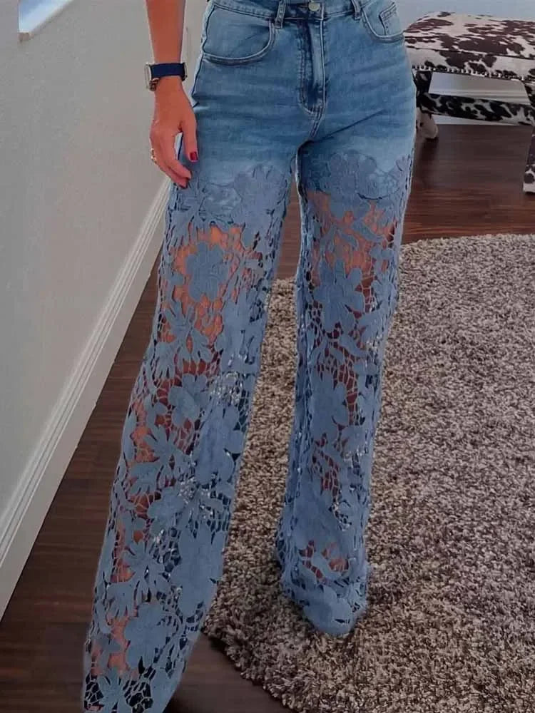 Lace Hollow-Out Jeans voor Dames