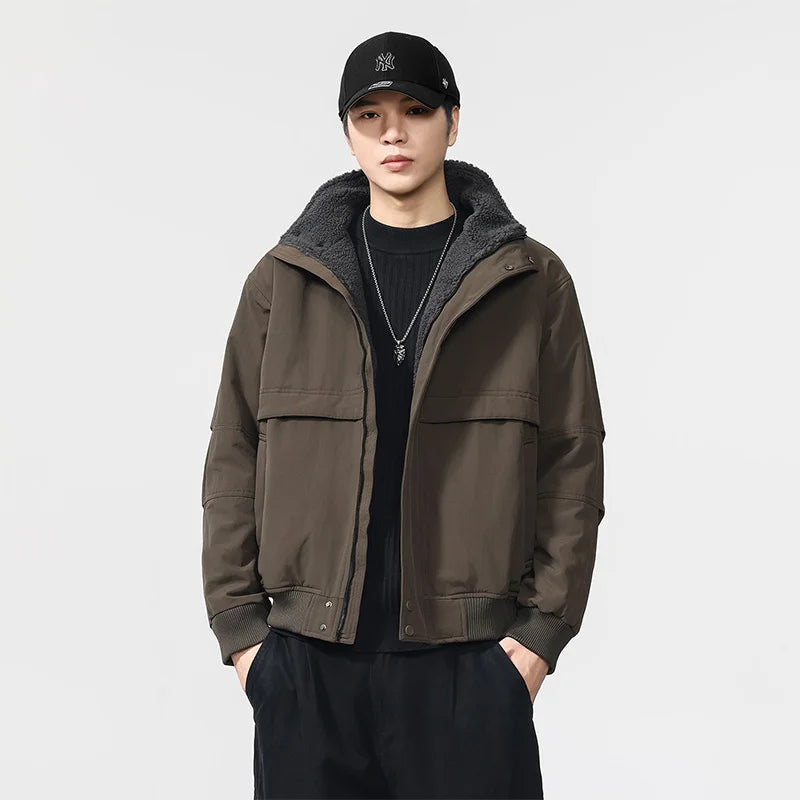 Winter Wool Liner Thick Windproof Cargo Jacket Men Streetwear Fashion Loose Casual Warm Bomber Jacket Cityboy Coat Outerwear