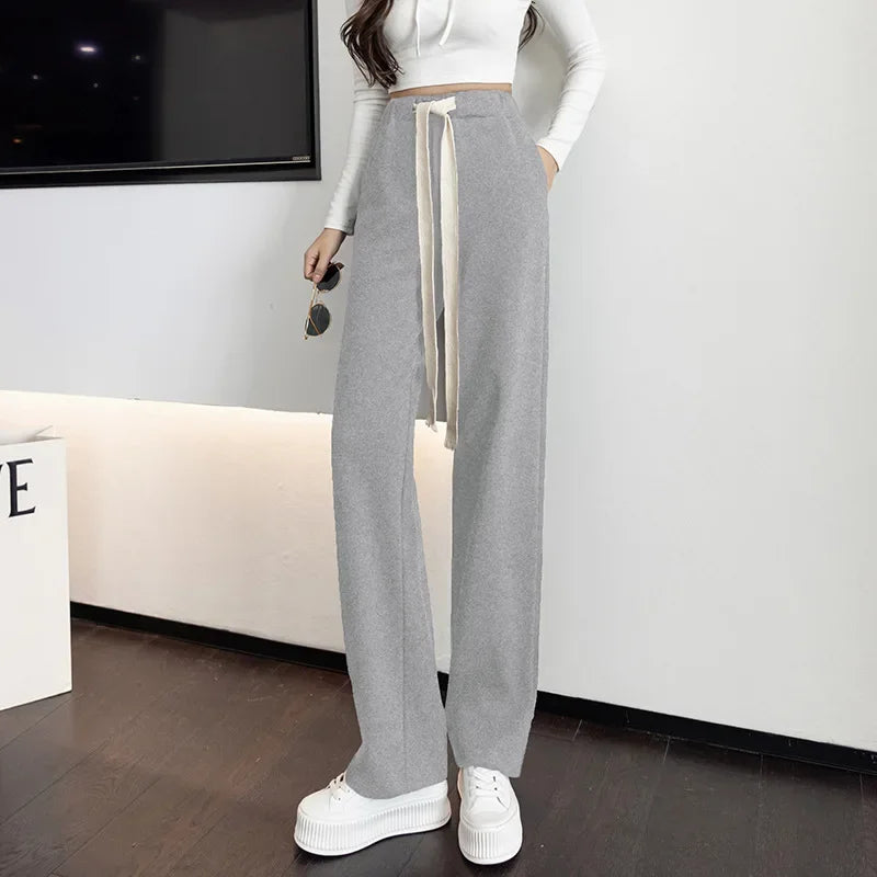 High Waist Wide Leg Pants Women'S Drawstring Loose Straight Sporty Trousers Casual Black Joggers for Lazy Strolls