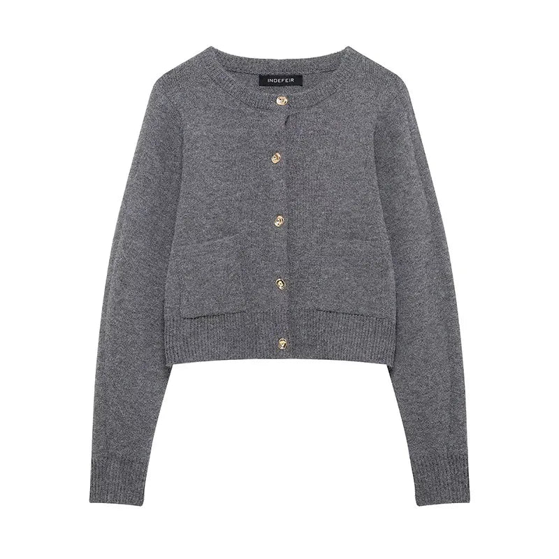 Women Skirt Suit Fashion O-Neck Knitted Long Sleeve Single Breasted Pocket Cardigan+Elastic Waist Slim Mini Skirt 3 Color