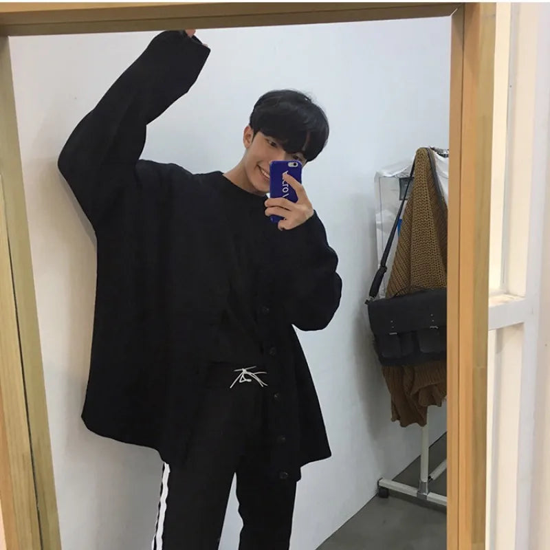 New Men'S Clothing V-Neck Single-Breasted Men'S Wear Knitted Sweater Loose Solid Color Knitted Cardigan Coat Autumn