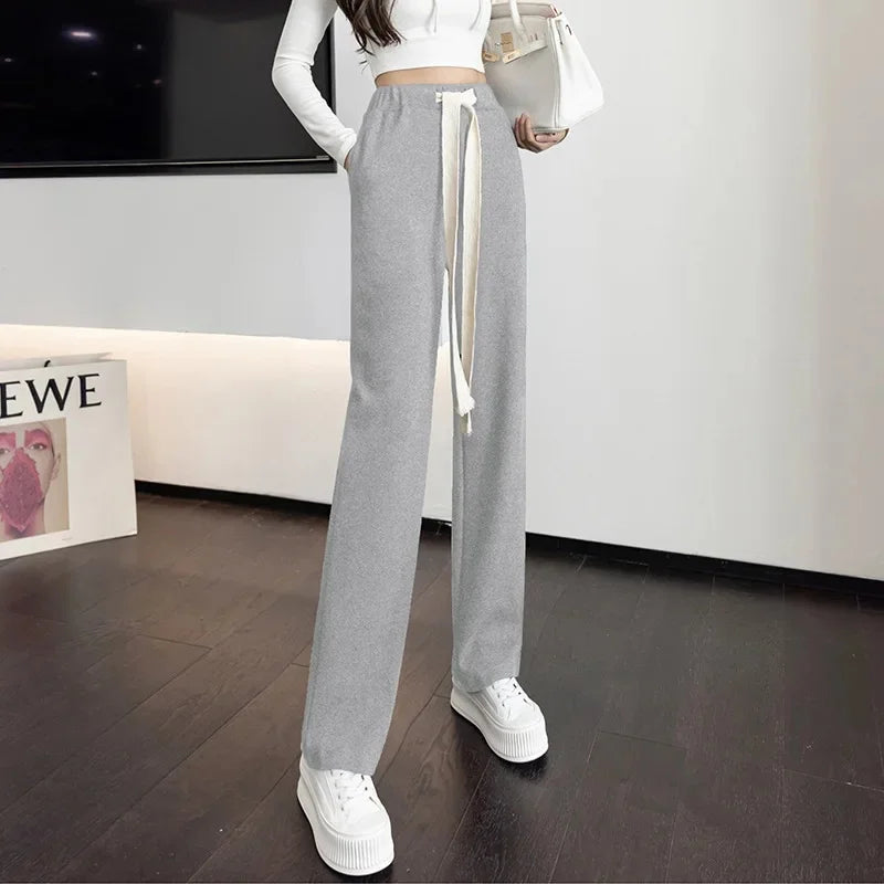 High Waist Wide Leg Pants Women'S Drawstring Loose Straight Sporty Trousers Casual Black Joggers for Lazy Strolls