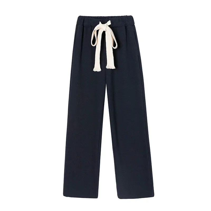 High Waist Wide Leg Pants Women'S Drawstring Loose Straight Sporty Trousers Casual Black Joggers for Lazy Strolls