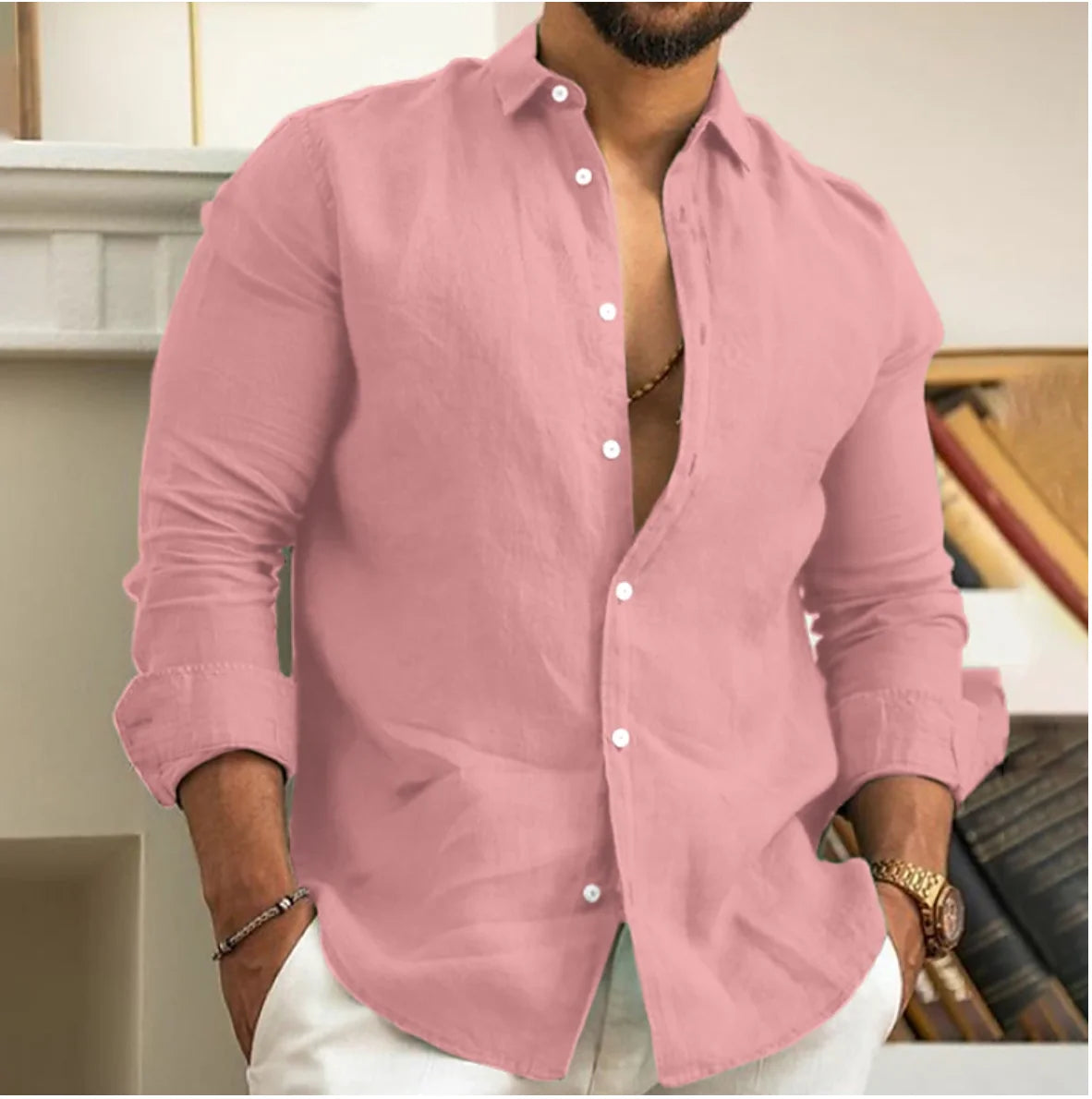 Men'S Cotton Linen Shirt Button up Summer Shirt Beach Shirt Long Sleeve Plain Lapel Spring & Summer Casual Daily Clothing