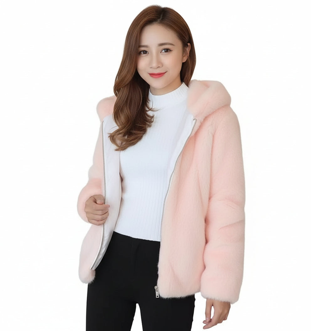 Rabbit Imitation Fur Winter Grass Mink Faux Fur Coat Ladies Artificial Fur Hooded Soft plus Size Women'S Jacket Red,4Xl,5Xl