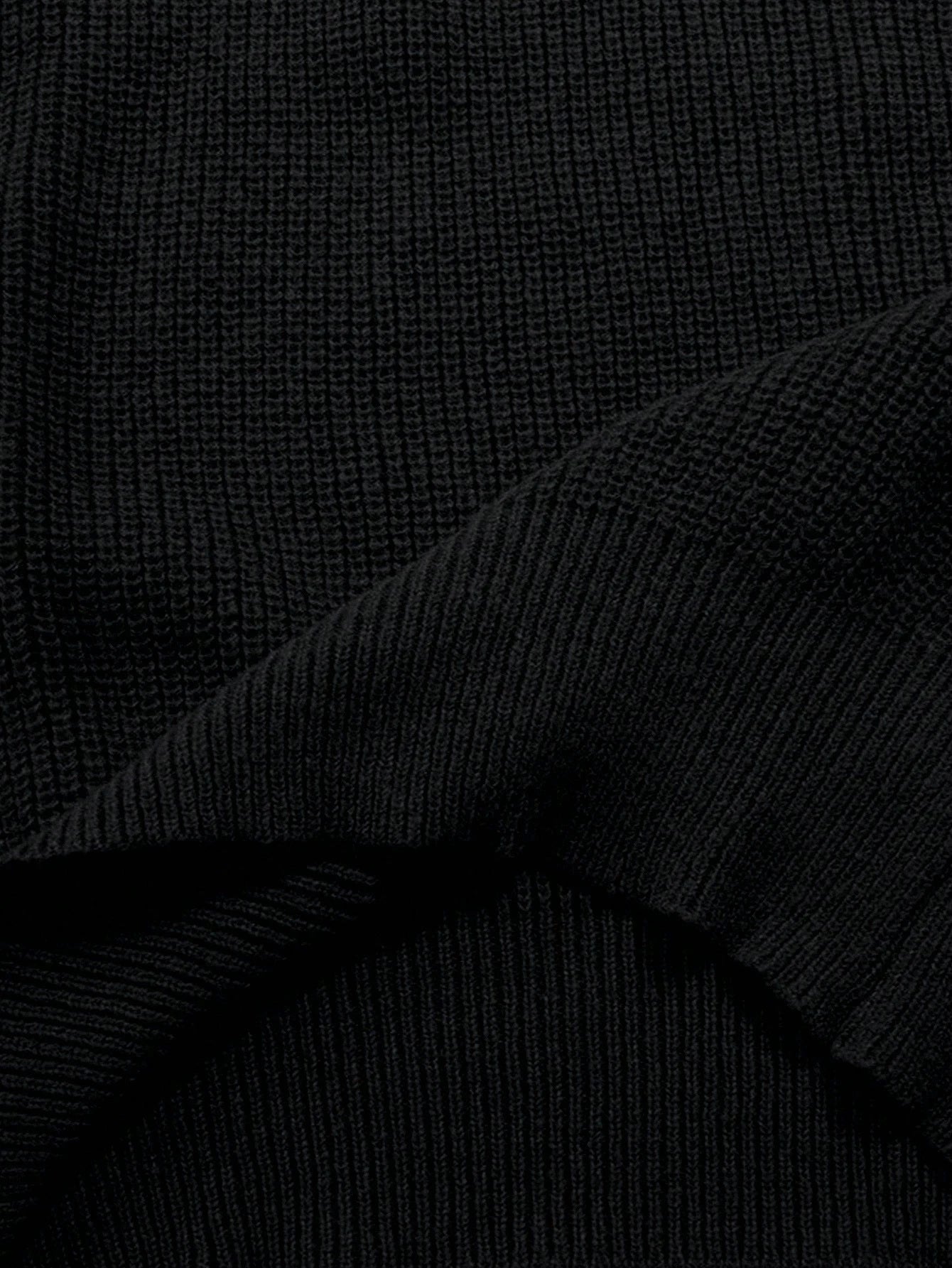 Claim Dot Men 1Pc Quarter Zip Ribbed Knit Plain Casual Collared Long Sleeve Sweater, for Going Out, Friends, for Fall Winter