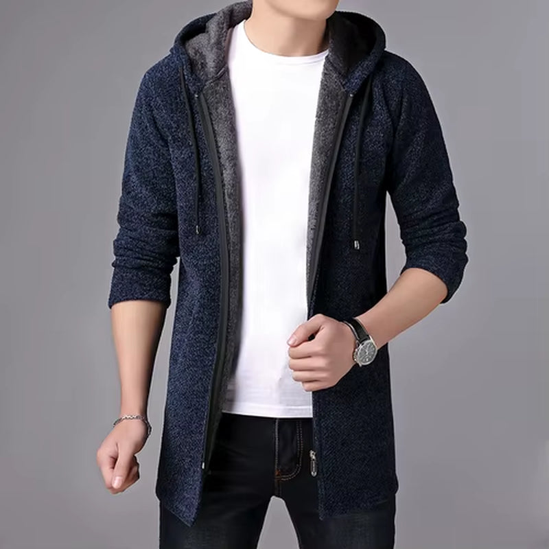 New Mens Sweater Autumn Winter Thick Warm Long Cardigan Men Hooded Sweater Coat Male Cardigan Sweater Jacket Casual Clothes