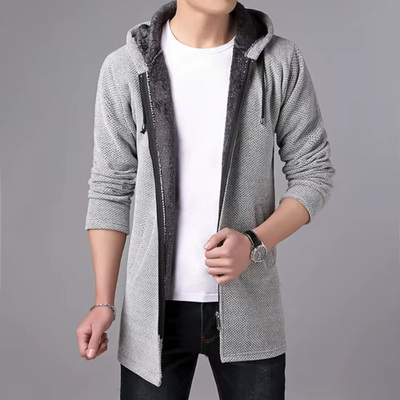 New Mens Sweater Autumn Winter Thick Warm Long Cardigan Men Hooded Sweater Coat Male Cardigan Sweater Jacket Casual Clothes