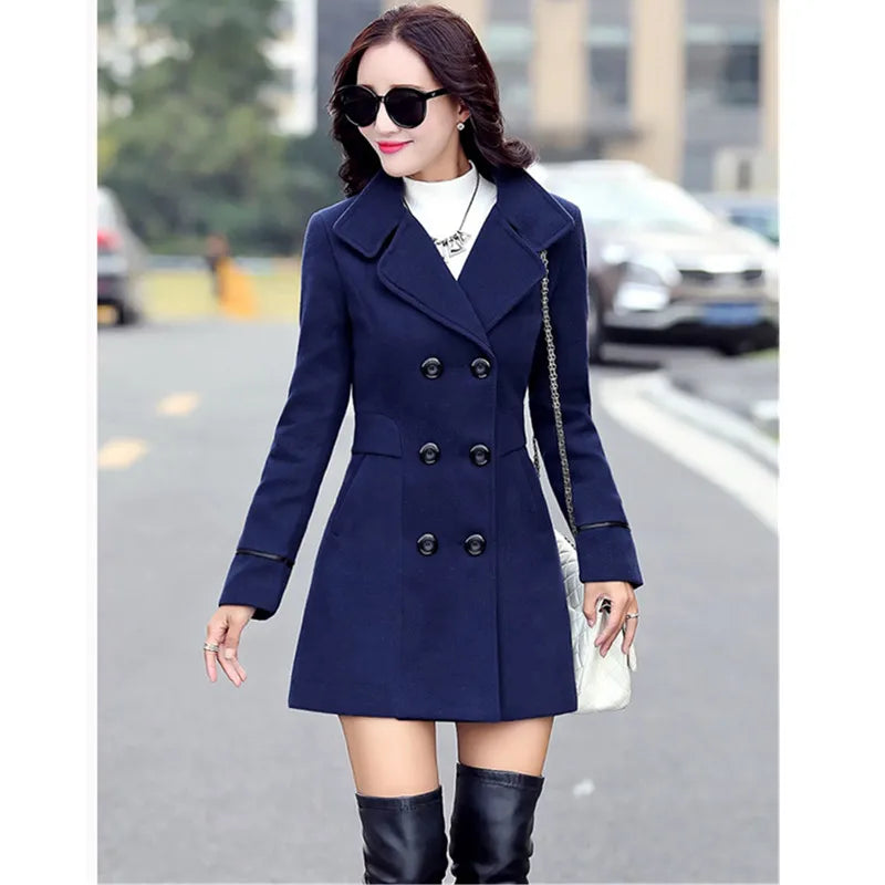 Coat Woman Autumn Winter 2023 Wool Coats for Women Overcoat Double-Breasted Woolen Jackets for Women Outerwear M-3XL 124