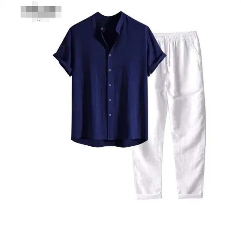 Fashionable Casual Versatile Men'S Stand Collar Cotton Linen Suit Classic Trendy Slimming Smooths Your Silhouette