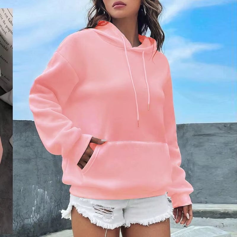 Women Fleece Pocket Hoodie Sweatshirts Autumn Winter Fashion Oversize Ladies Pullovers Thick Warm Pocket Hooded Jacket