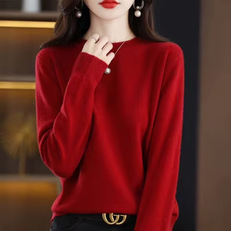 100% Wool Cashmere Sweater Women Loose Casual Knitted round Neck Pullover 2022 New High Quality Autumn and Winter Sweater