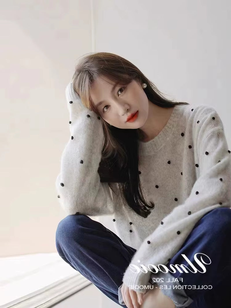 Autumn and Winter 2022 Women'S New Christmas Cashmere Casual Pullover O-Neck Loose Soft Hand Embroidered Cashmere Sweater Korean