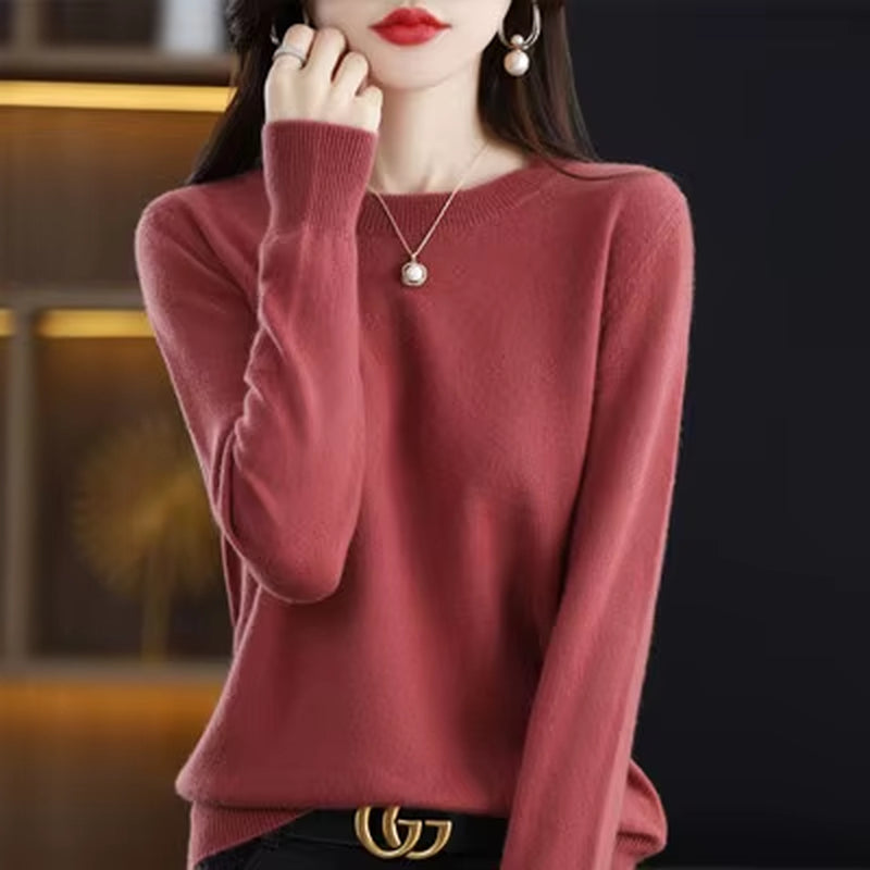 100% Wool Cashmere Sweater Women Loose Casual Knitted round Neck Pullover 2022 New High Quality Autumn and Winter Sweater