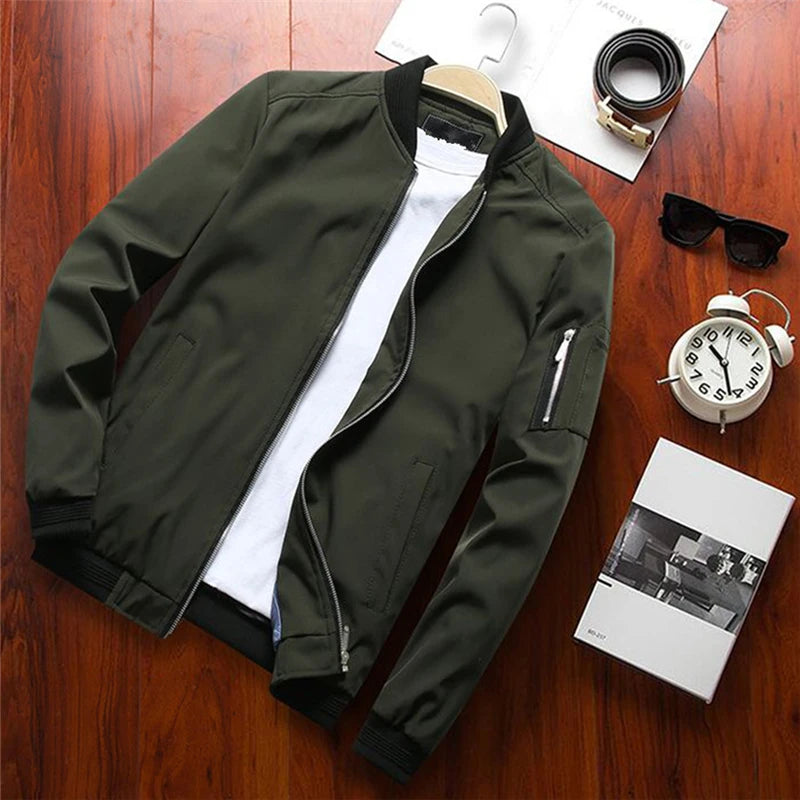 Men Bomber Jacket Thin Slim Long Sleeve Baseball Jackets Mens Windbreaker Zipper Windbreaker Jacket Male Outwear Brand Clothing