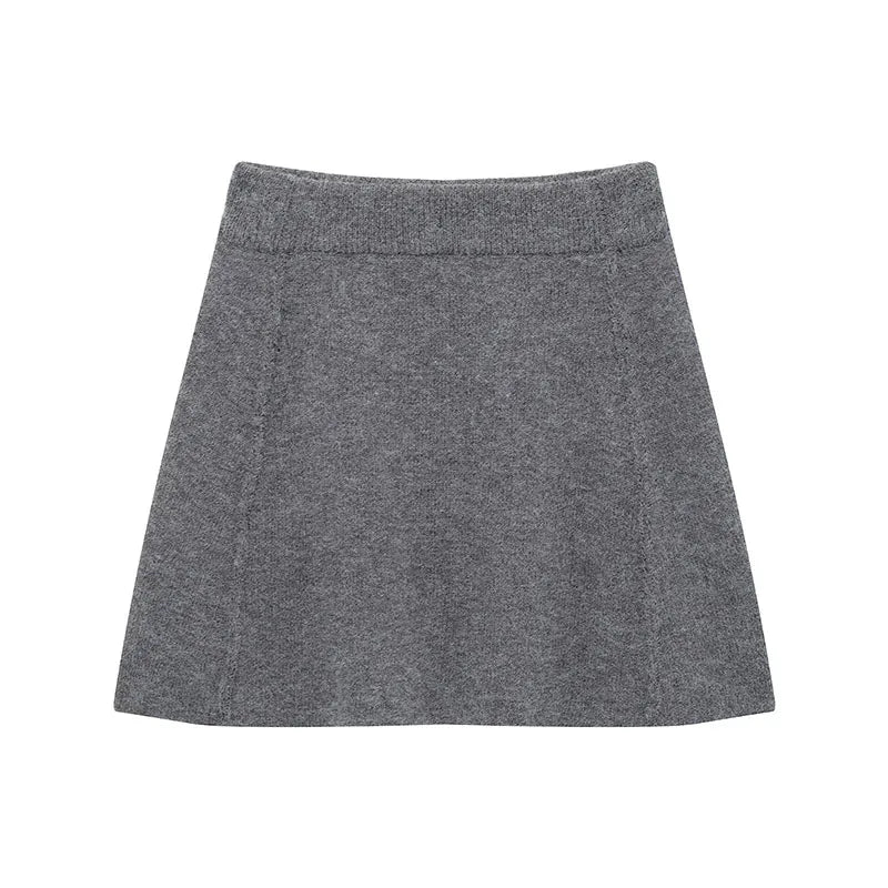 Women Skirt Suit Fashion O-Neck Knitted Long Sleeve Single Breasted Pocket Cardigan+Elastic Waist Slim Mini Skirt 3 Color