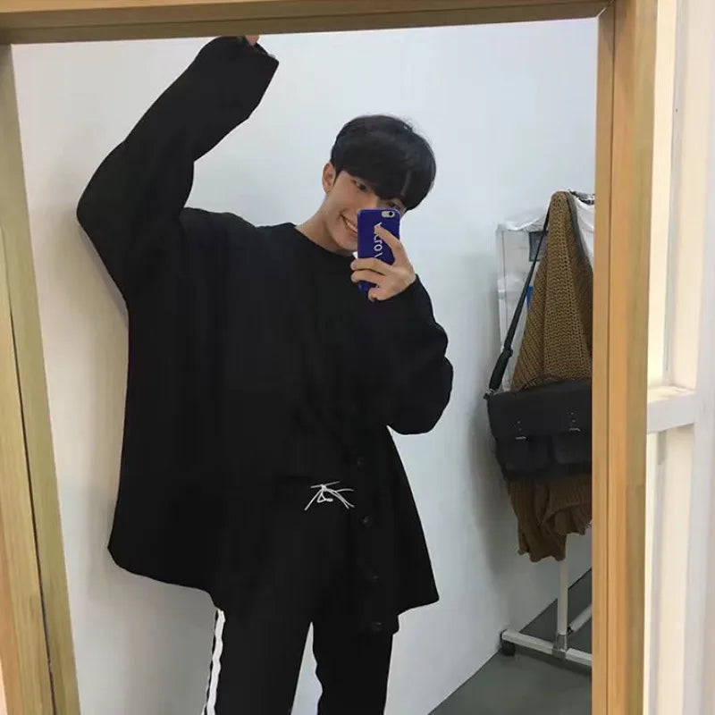 New Men'S Clothing V-Neck Single-Breasted Men'S Wear Knitted Sweater Loose Solid Color Knitted Cardigan Coat Autumn