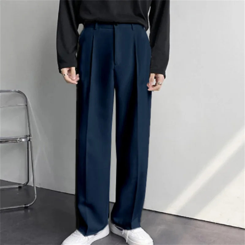 Men'S Straight-Fit Loose Suit Trousers with Diagonal Side Pockets, in Solid Color, Comfortable, Fashionable and Casual.