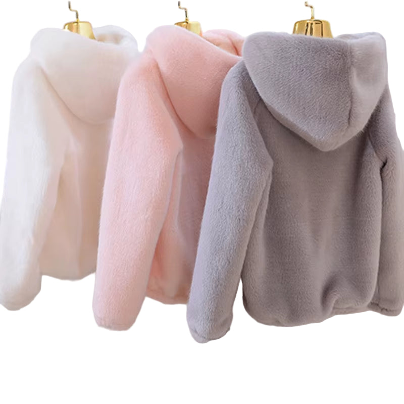 Rabbit Imitation Fur Winter Grass Mink Faux Fur Coat Ladies Artificial Fur Hooded Soft plus Size Women'S Jacket Red,4Xl,5Xl