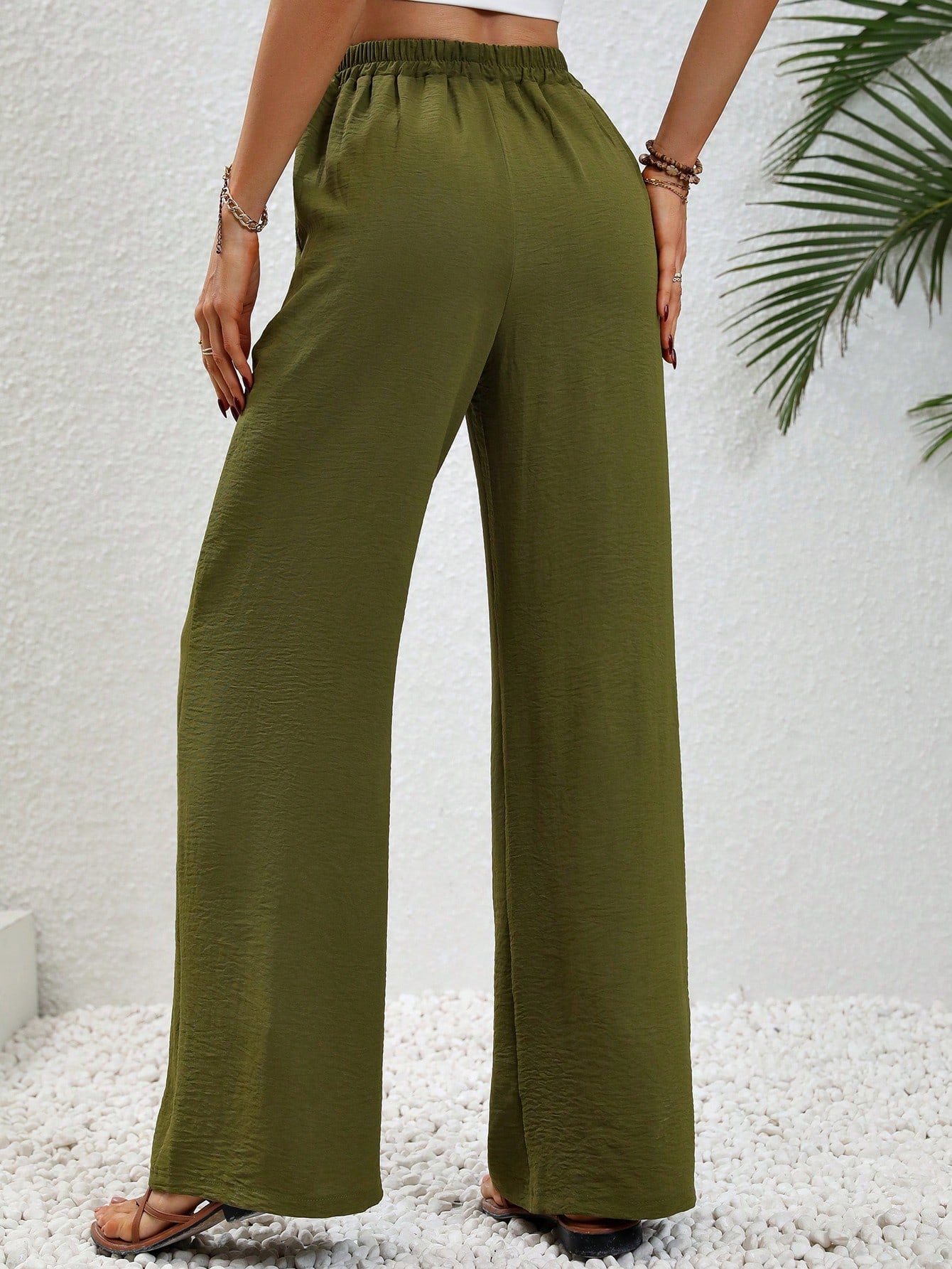 SHEIN LUNE Tie Waist Wide Leg Pants Fall Cloth for Women