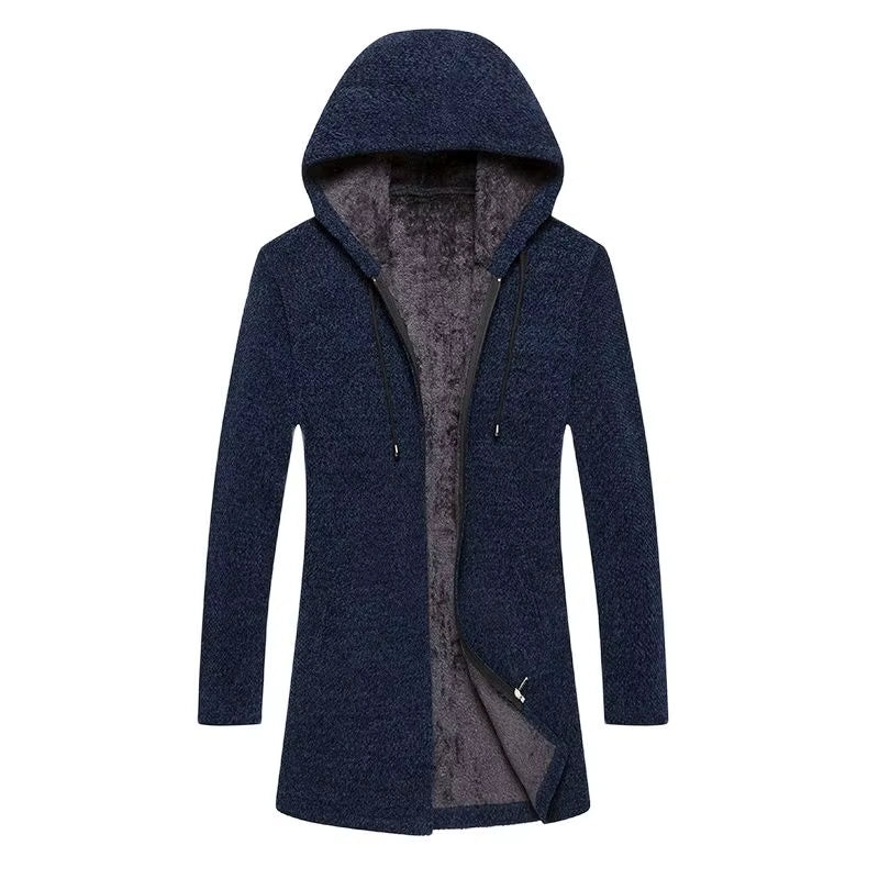 New Mens Sweater Autumn Winter Thick Warm Long Cardigan Men Hooded Sweater Coat Male Cardigan Sweater Jacket Casual Clothes