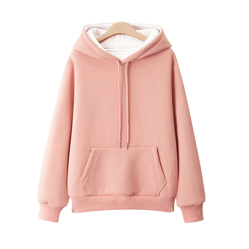 Women Fleece Pocket Hoodie Sweatshirts Autumn Winter Fashion Oversize Ladies Pullovers Thick Warm Pocket Hooded Jacket