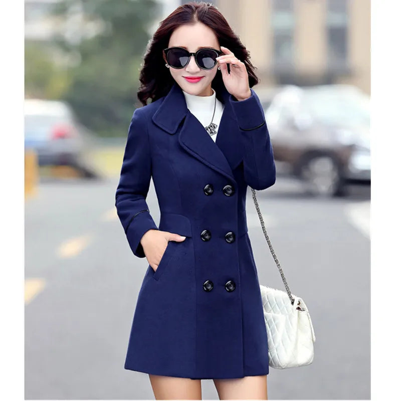 Coat Woman Autumn Winter 2023 Wool Coats for Women Overcoat Double-Breasted Woolen Jackets for Women Outerwear M-3XL 124