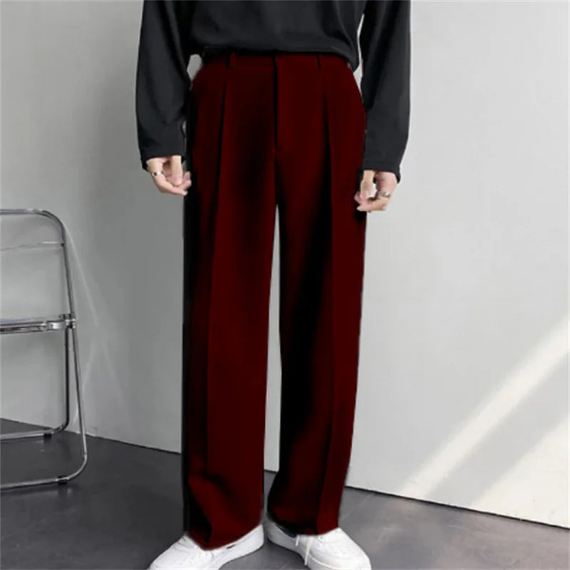 Men'S Straight-Fit Loose Suit Trousers with Diagonal Side Pockets, in Solid Color, Comfortable, Fashionable and Casual.